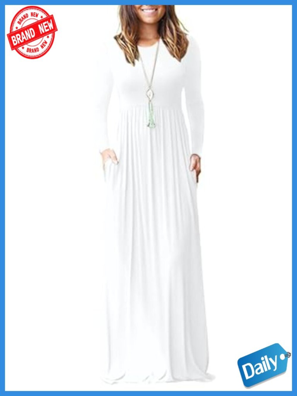 Women's Long Sleeve Maxi Dress with Pockets Empire Waist